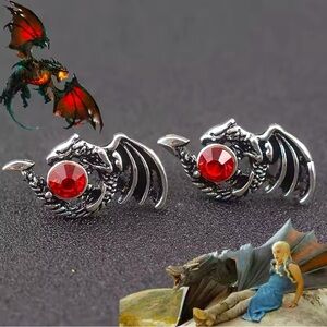 925 Sterling Silver Game Of Thrones Inspired Dragon Earrings with Ruby Spindle